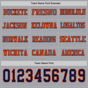 Custom Gray Navy-Orange Long Sleeve Authentic Football Jersey