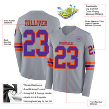 Charger l&#39;image dans la galerie, Custom Gray Purple-Orange Long Sleeve Authentic Football Jersey
