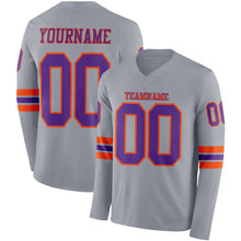 Charger l&#39;image dans la galerie, Custom Gray Purple-Orange Long Sleeve Authentic Football Jersey
