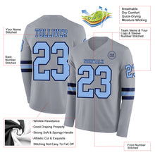 Charger l&#39;image dans la galerie, Custom Gray Light Blue-Navy Long Sleeve Authentic Football Jersey
