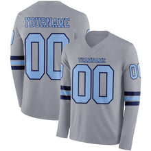 Charger l&#39;image dans la galerie, Custom Gray Light Blue-Navy Long Sleeve Authentic Football Jersey

