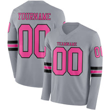 Charger l&#39;image dans la galerie, Custom Gray Pink-Black Long Sleeve Authentic Football Jersey
