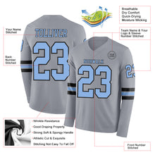 Charger l&#39;image dans la galerie, Custom Gray Light Blue-Black Long Sleeve Authentic Football Jersey

