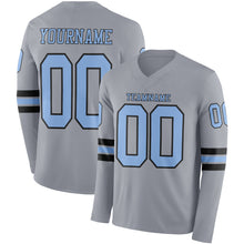 Charger l&#39;image dans la galerie, Custom Gray Light Blue-Black Long Sleeve Authentic Football Jersey

