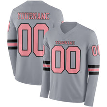 Charger l&#39;image dans la galerie, Custom Gray Medium Pink-Black Long Sleeve Authentic Football Jersey
