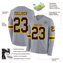 Charger l&#39;image dans la galerie, Custom Gray Brown-Gold Long Sleeve Authentic Football Jersey
