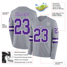 Charger l&#39;image dans la galerie, Custom Gray Purple-White Long Sleeve Authentic Football Jersey
