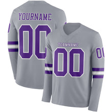 Charger l&#39;image dans la galerie, Custom Gray Purple-White Long Sleeve Authentic Football Jersey
