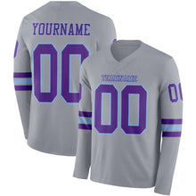 Charger l&#39;image dans la galerie, Custom Gray Purple-Light Blue Long Sleeve Authentic Football Jersey
