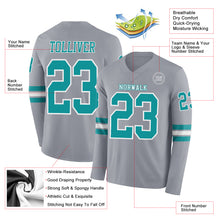 Charger l&#39;image dans la galerie, Custom Gray Teal-White Long Sleeve Authentic Football Jersey
