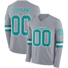 Charger l&#39;image dans la galerie, Custom Gray Teal-White Long Sleeve Authentic Football Jersey
