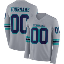 Charger l&#39;image dans la galerie, Custom Gray Navy-Teal Long Sleeve Authentic Football Jersey
