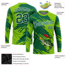Загрузить изображение в средство просмотра галереи, Custom Neon Green Kelly Green-White Fishing Bass Fish Long Sleeve Performance T-Shirt
