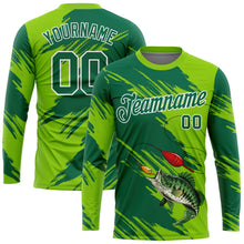 Загрузить изображение в средство просмотра галереи, Custom Neon Green Kelly Green-White Fishing Bass Fish Long Sleeve Performance T-Shirt
