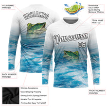 Load image into Gallery viewer, Custom White Blue-Black Fishing Bass Fish Long Sleeve Performance T-Shirt
