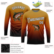 Load image into Gallery viewer, Custom Old Gold White Orange-Black Fishing Rainbow Trout Fish Gradient Long Sleeve Performance T-Shirt
