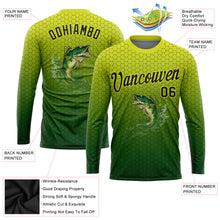 Загрузить изображение в средство просмотра галереи, Custom Neon Yellow Black-Green Fishing Bass Fish Gradient Long Sleeve Performance T-Shirt
