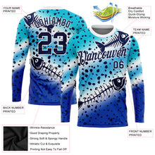Laden Sie das Bild in den Galerie-Viewer, Custom Lakes Blue Navy Thunder Blue-White Fishing Fish Bone Gradient Long Sleeve Performance T-Shirt
