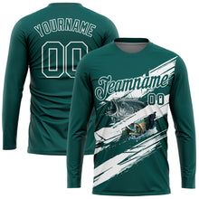 Load image into Gallery viewer, Custom Midnight Green-White Fishing Bass Fish Long Sleeve Performance T-Shirt
