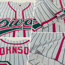 Загрузить изображение в средство просмотра галереи, Custom White Teal Pinstripe Pink Authentic Baseball Jersey
