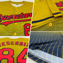 Load image into Gallery viewer, Custom Old Gold Pinstripe Red-Navy Authentic Fade Fashion Baseball Jersey
