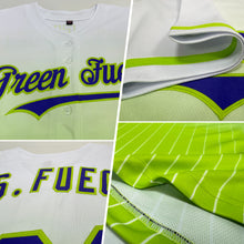 Charger l&#39;image dans la galerie, Custom White Pinstripe Purple-Neon Green Authentic Fade Fashion Baseball Jersey
