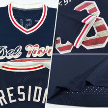 Загрузить изображение в средство просмотра галереи, Custom Navy Vintage USA Flag Cream-Red Authentic Throwback Baseball Jersey
