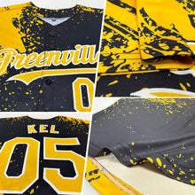 Laden Sie das Bild in den Galerie-Viewer, Custom Black Gold-White 3D Pattern Design Abstract Brush Stroke Authentic Baseball Jersey

