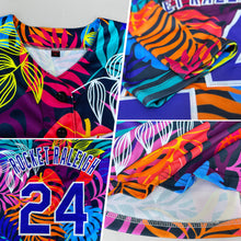 Load image into Gallery viewer, Custom White Purple-White 3D Pattern Design Hawaii Palm Trees Authentic Baseball Jersey

