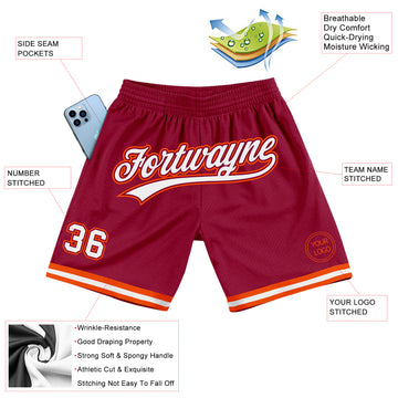 Custom Maroon White-Orange Authentic Throwback Basketball Shorts