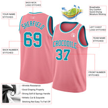 Laden Sie das Bild in den Galerie-Viewer, Custom Medium Pink Teal-White Authentic Basketball Jersey
