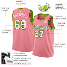 Laden Sie das Bild in den Galerie-Viewer, Custom Medium Pink White Black-Neon Green Authentic Basketball Jersey
