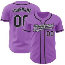 Load image into Gallery viewer, Custom Medium Purple Black-Gray Authentic Baseball Jersey
