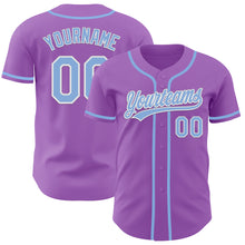 Load image into Gallery viewer, Custom Medium Purple Light Blue-White Authentic Baseball Jersey
