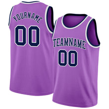 Laden Sie das Bild in den Galerie-Viewer, Custom Medium Purple Navy-White Authentic Basketball Jersey
