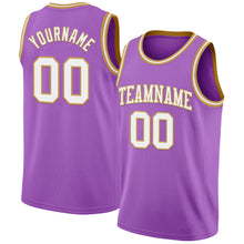 Laden Sie das Bild in den Galerie-Viewer, Custom Medium Purple White-Old Gold Authentic Basketball Jersey
