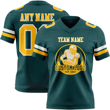 Load image into Gallery viewer, Custom Midnight Green Gold-White Authentic Football Jersey
