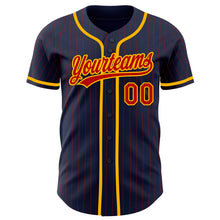 Load image into Gallery viewer, Custom Navy Red Pinstripe Gold Authentic Baseball Jersey
