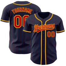 Load image into Gallery viewer, Custom Navy Red Pinstripe Gold Authentic Baseball Jersey
