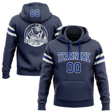 Load image into Gallery viewer, Custom Stitched Navy Royal-White Football Pullover Sweatshirt Hoodie
