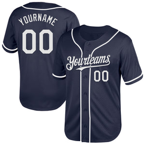 Custom Navy White Mesh Authentic Throwback Baseball Jersey