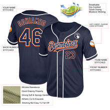 Load image into Gallery viewer, Custom Navy White-Orange Mesh Authentic Throwback Baseball Jersey
