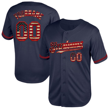 Custom Navy Vintage USA Flag-Red Mesh Authentic Throwback Baseball Jersey