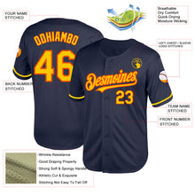 Load image into Gallery viewer, Custom Navy Yellow-Orange Mesh Authentic Throwback Baseball Jersey
