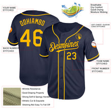 Laden Sie das Bild in den Galerie-Viewer, Custom Navy Gold Mesh Authentic Throwback Baseball Jersey
