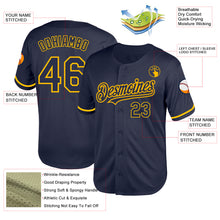Загрузить изображение в средство просмотра галереи, Custom Navy Gold Mesh Authentic Throwback Baseball Jersey
