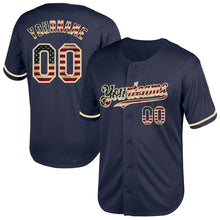 Load image into Gallery viewer, Custom Navy Vintage USA Flag-Cream Mesh Authentic Throwback Baseball Jersey
