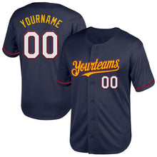 Load image into Gallery viewer, Custom Navy Crimson-Gold Mesh Authentic Throwback Baseball Jersey
