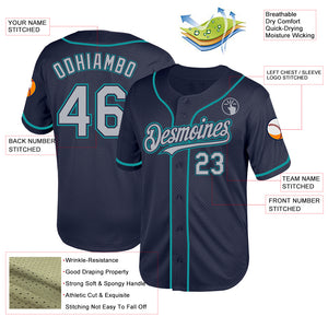 Custom Navy Gray-Teal Mesh Authentic Throwback Baseball Jersey