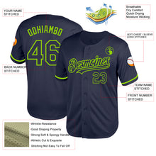 Load image into Gallery viewer, Custom Navy Neon Green Mesh Authentic Throwback Baseball Jersey
